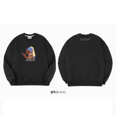 Ambler - Bear With Pearl Earring Overfit Hoodie Sweatshirt