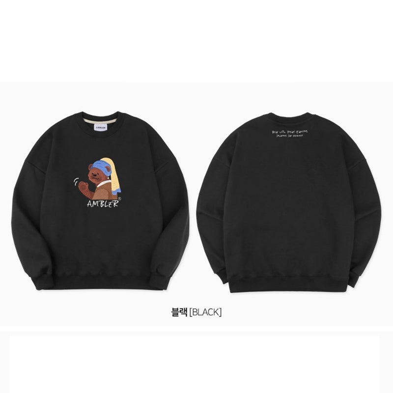 Ambler - Bear With Pearl Earring Overfit Hoodie Sweatshirt