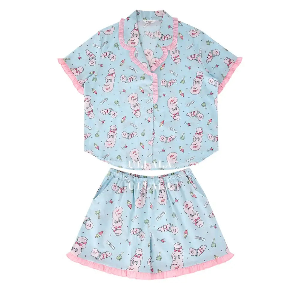 Esther Bunny x Ullala - Vacation Bunny Blue Short Sleeve Pajamas Set - Esther Bunny x Ullala - Clothing - Harumio