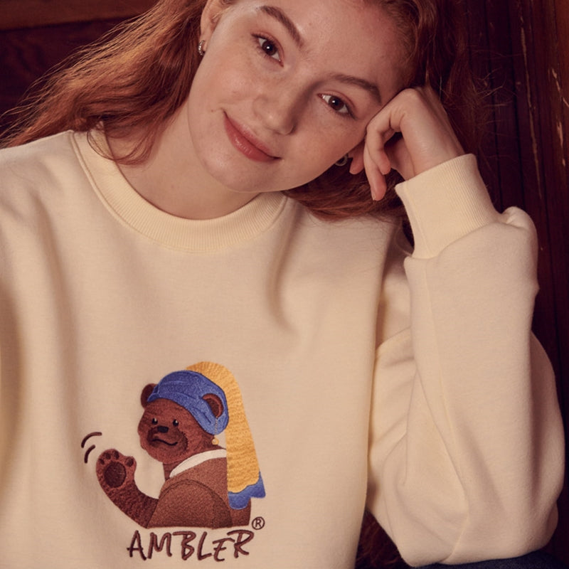 Ambler - Bear With Pearl Earring Overfit Hoodie Sweatshirt