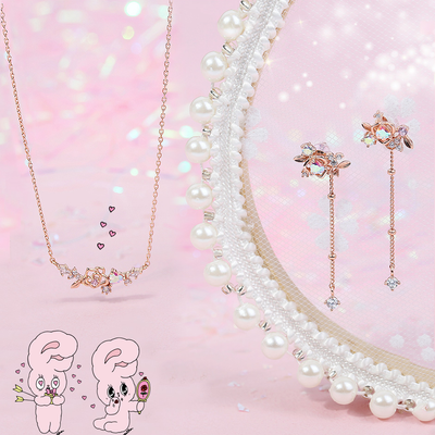 Clue X Esther Bunny - Shy Bunny Aurora Stone Silver Necklace