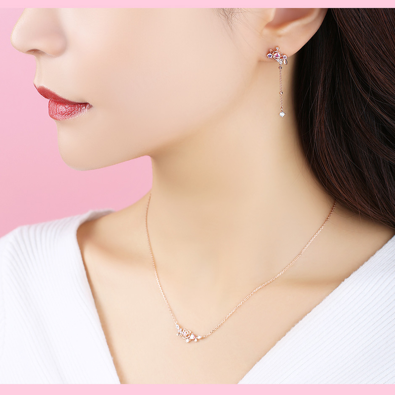 Clue X Esther Bunny - Shy Bunny Aurora Stone Silver Necklace