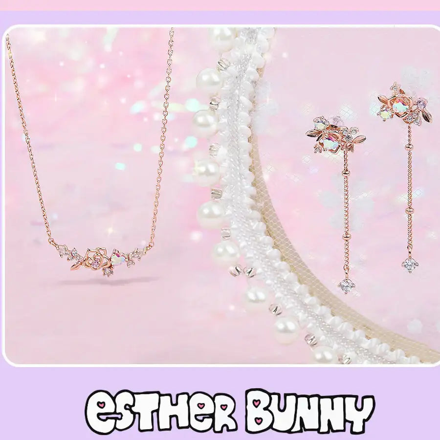 Clue X Esther Bunny - Shy Bunny Aurora Stone Silver Necklace - CLUE - Accessories - Harumio