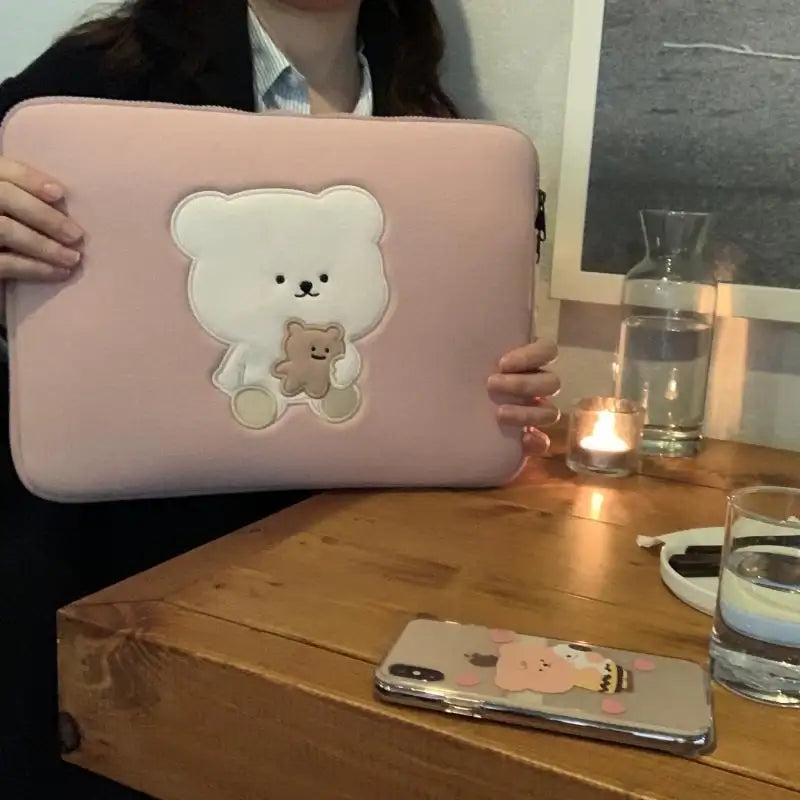 Bamtoree Bear - iPad/Laptop Pouch - Pink - Bamtoree Bear - Pouch - Harumio