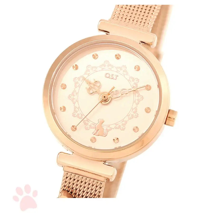 OST - My Little Friends - Cat Ribbon Rose Gold Mesh Metal Watch - My Little Friends - Jewelry - Harumio
