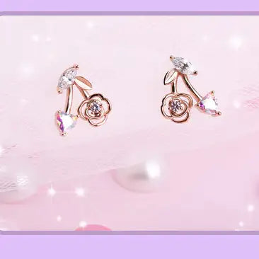 Clue X Esther Bunny - YoungLong Cherry Aurora Heart Silver Earrings - CLUE - Accessories - Harumio