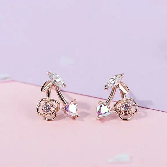 Clue X Esther Bunny - YoungLong Cherry Aurora Heart Silver Earrings - CLUE - Accessories - Harumio