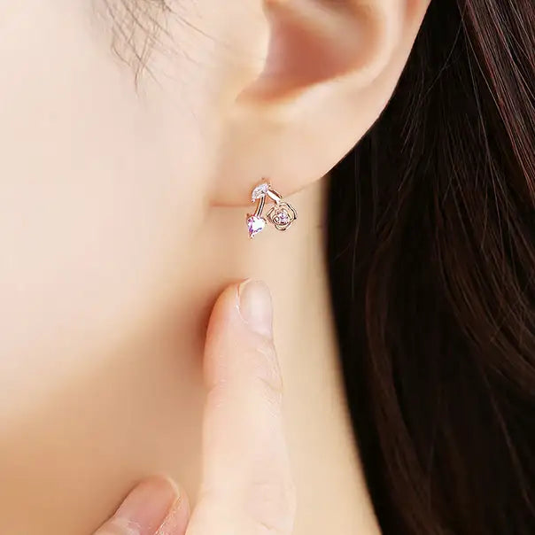 Clue X Esther Bunny - YoungLong Cherry Aurora Heart Silver Earrings - CLUE - Accessories - Harumio