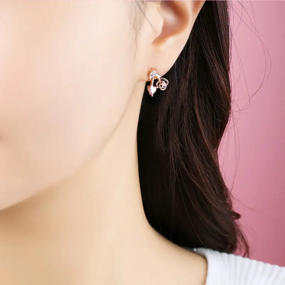 Clue X Esther Bunny - YoungLong Cherry Aurora Heart Silver Earrings - CLUE - Accessories - Harumio