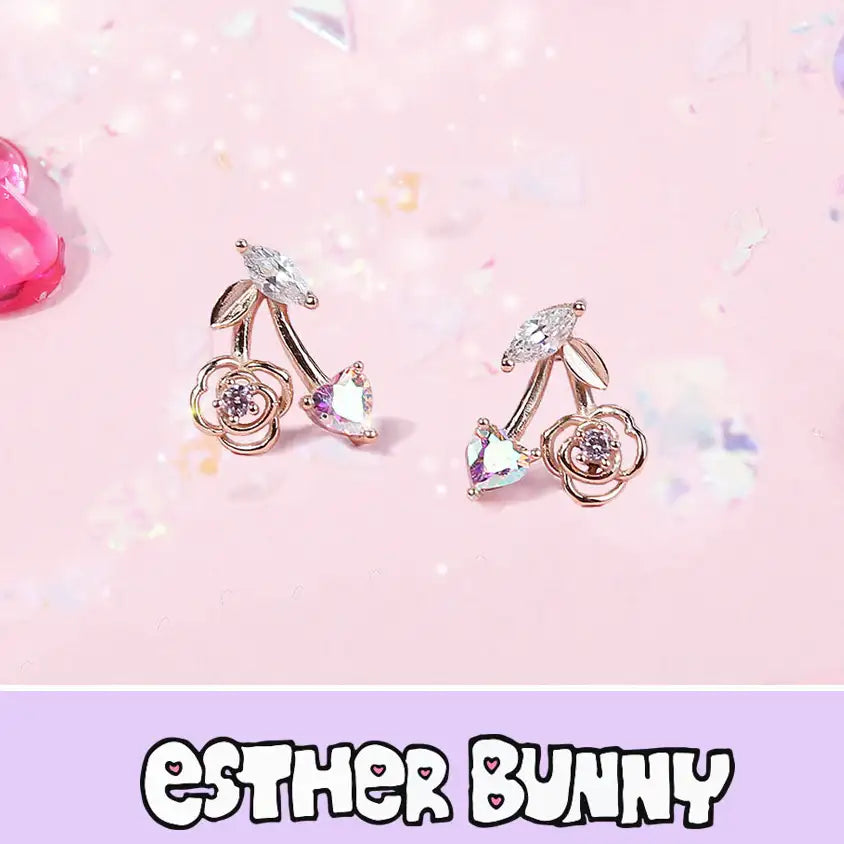 Clue X Esther Bunny - YoungLong Cherry Aurora Heart Silver Earrings - CLUE - Accessories - Harumio