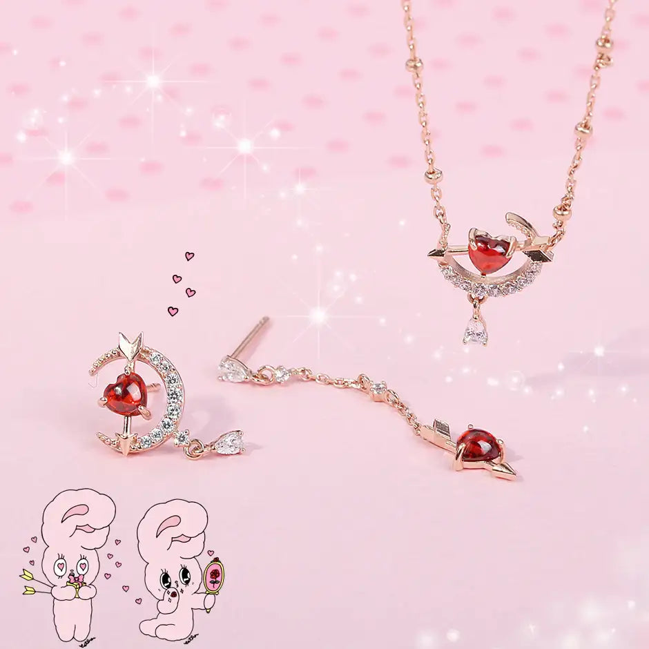 Clue X Esther Bunny - Cherish Esther Bunny Ruby Stone Silver Necklace - CLUE - Accessories - Harumio