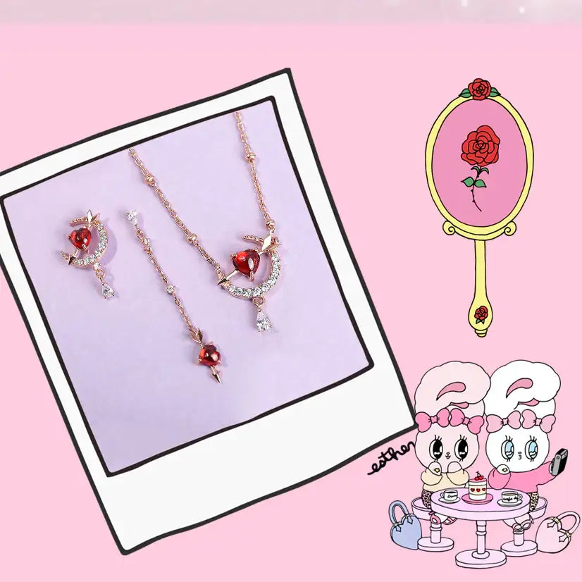 Clue X Esther Bunny - Cherish Esther Bunny Ruby Stone Silver Necklace - CLUE - Accessories - Harumio