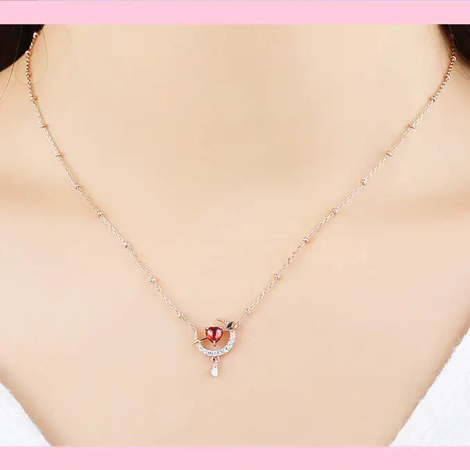 Clue X Esther Bunny - Cherish Esther Bunny Ruby Stone Silver Necklace - CLUE - Accessories - Harumio