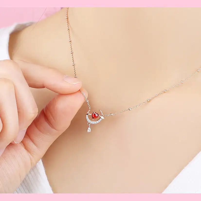 Clue X Esther Bunny - Cherish Esther Bunny Ruby Stone Silver Necklace - CLUE - Accessories - Harumio