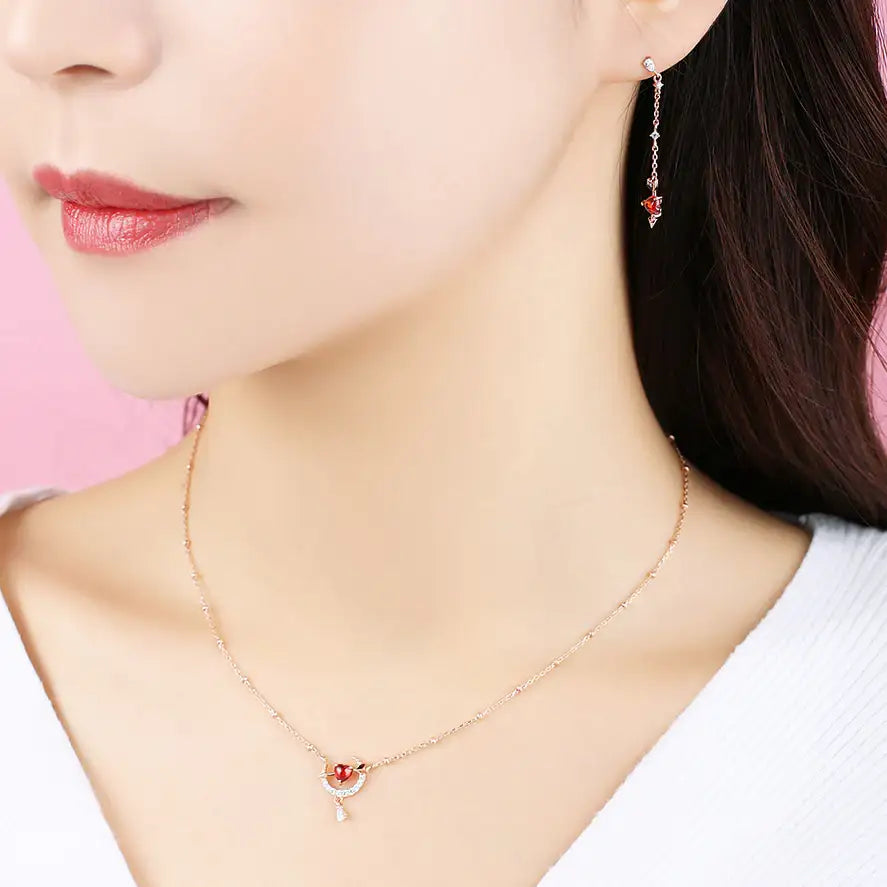 Clue X Esther Bunny - Cherish Esther Bunny Ruby Stone Silver Necklace - CLUE - Accessories - Harumio