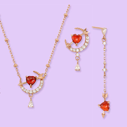 Clue X Esther Bunny - Cherish Esther Bunny Ruby Stone Unlocked Silver Earrings