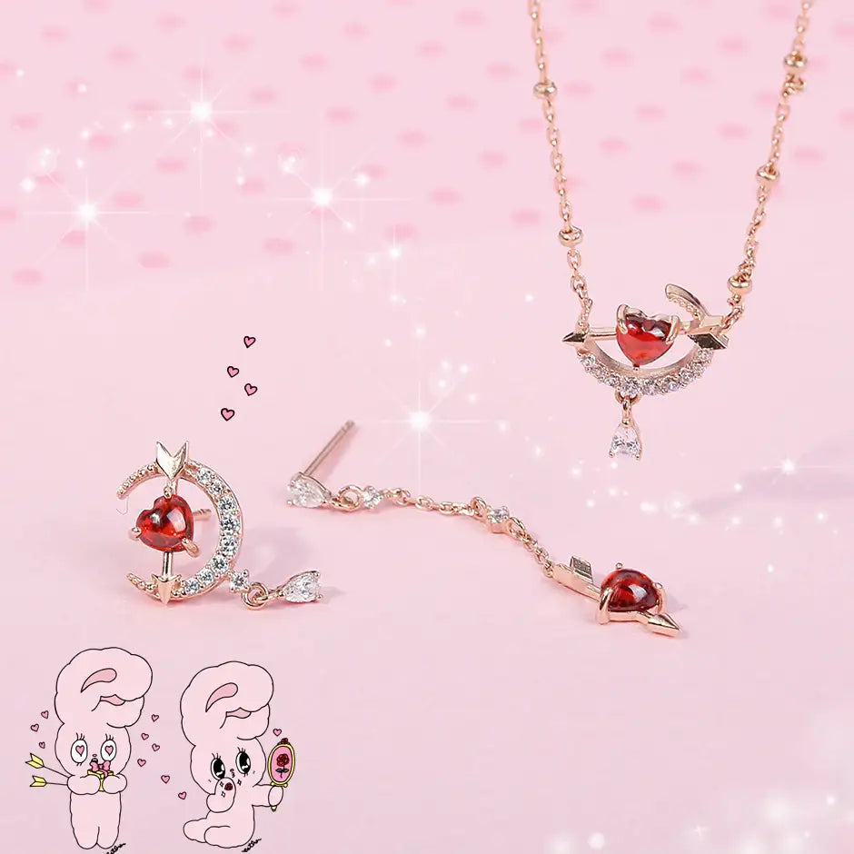 Clue X Esther Bunny - Cherish Esther Bunny Ruby Stone Unlocked Silver Earrings - CLUE - Accessories - Harumio