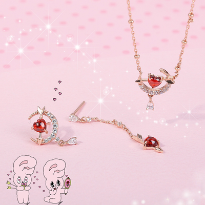 Clue X Esther Bunny - Cherish Esther Bunny Ruby Stone Unlocked Silver Earrings