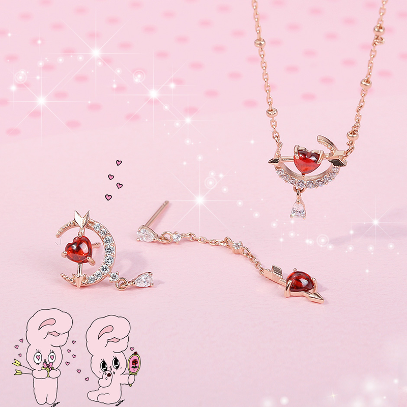 Clue X Esther Bunny - Cherish Esther Bunny Ruby Stone Unlocked Silver Earrings