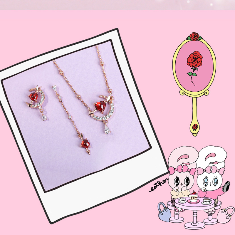 Clue X Esther Bunny - Cherish Esther Bunny Ruby Stone Unlocked Silver Earrings