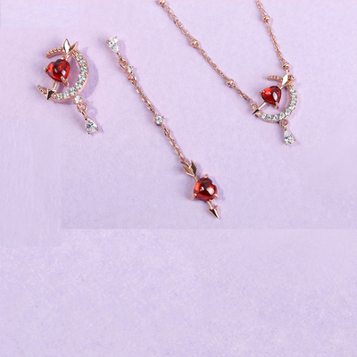 Clue X Esther Bunny - Cherish Esther Bunny Ruby Stone Unlocked Silver Earrings