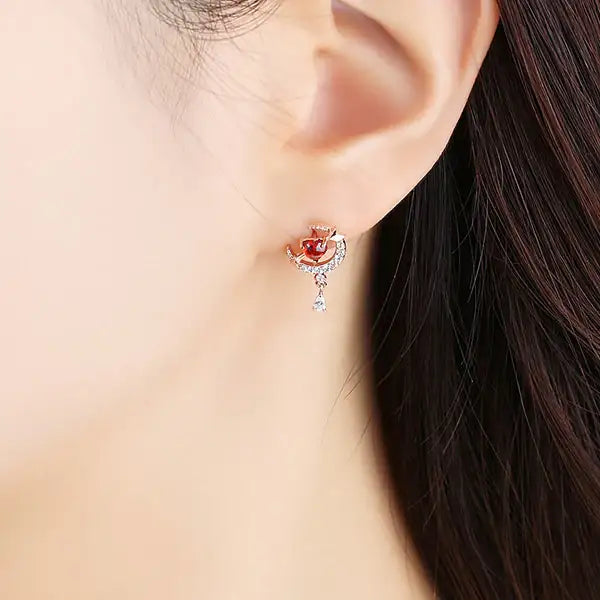 Clue X Esther Bunny - Cherish Esther Bunny Ruby Stone Unlocked Silver Earrings - CLUE - Accessories - Harumio