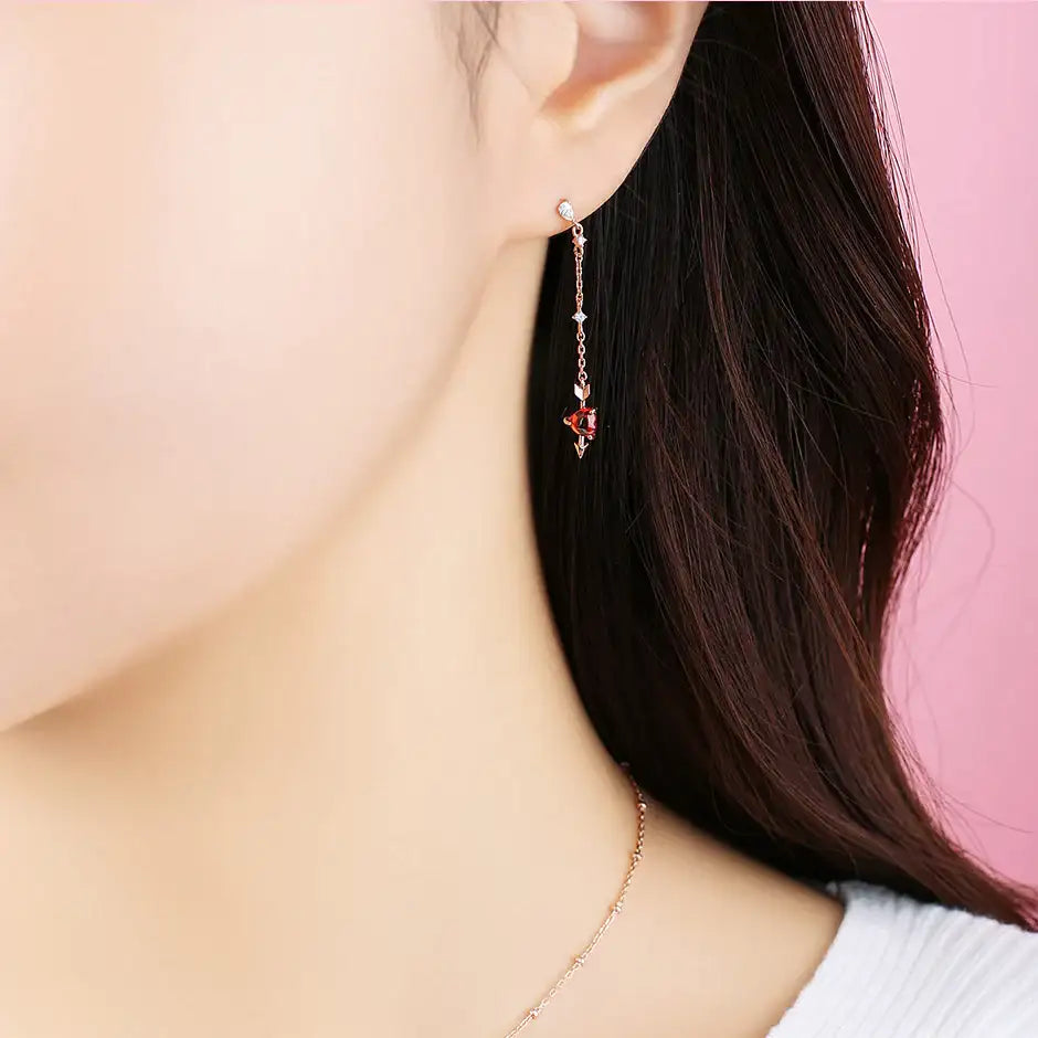 Clue X Esther Bunny - Cherish Esther Bunny Ruby Stone Unlocked Silver Earrings - CLUE - Accessories - Harumio
