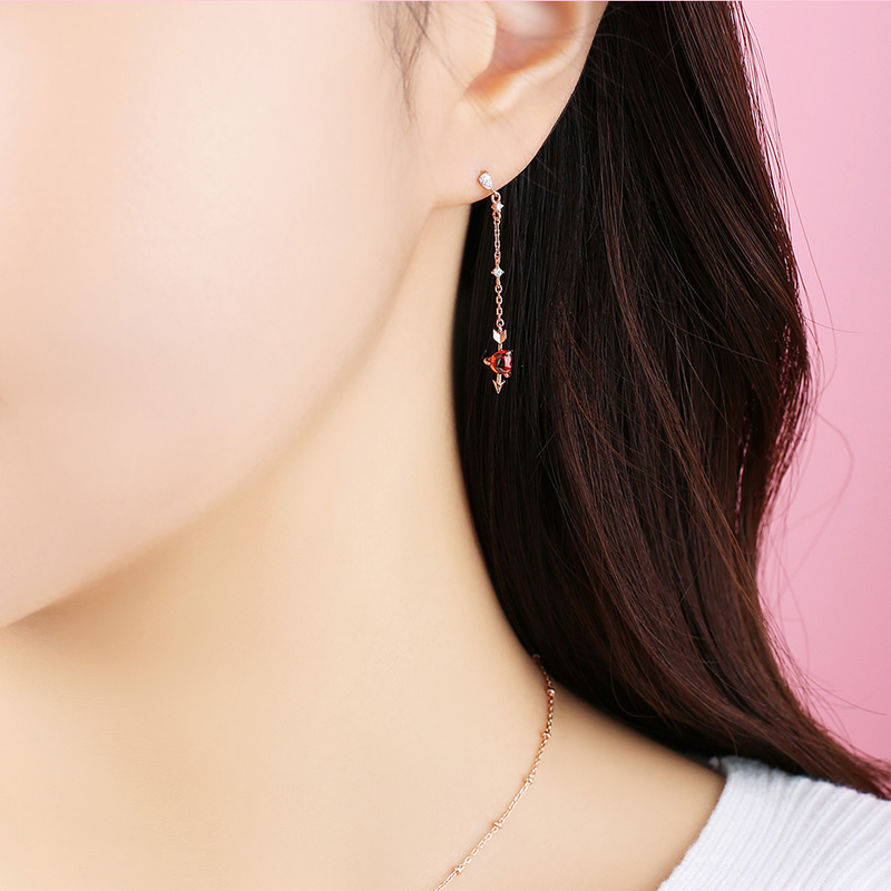 Clue X Esther Bunny - Cherish Esther Bunny Ruby Stone Unlocked Silver Earrings