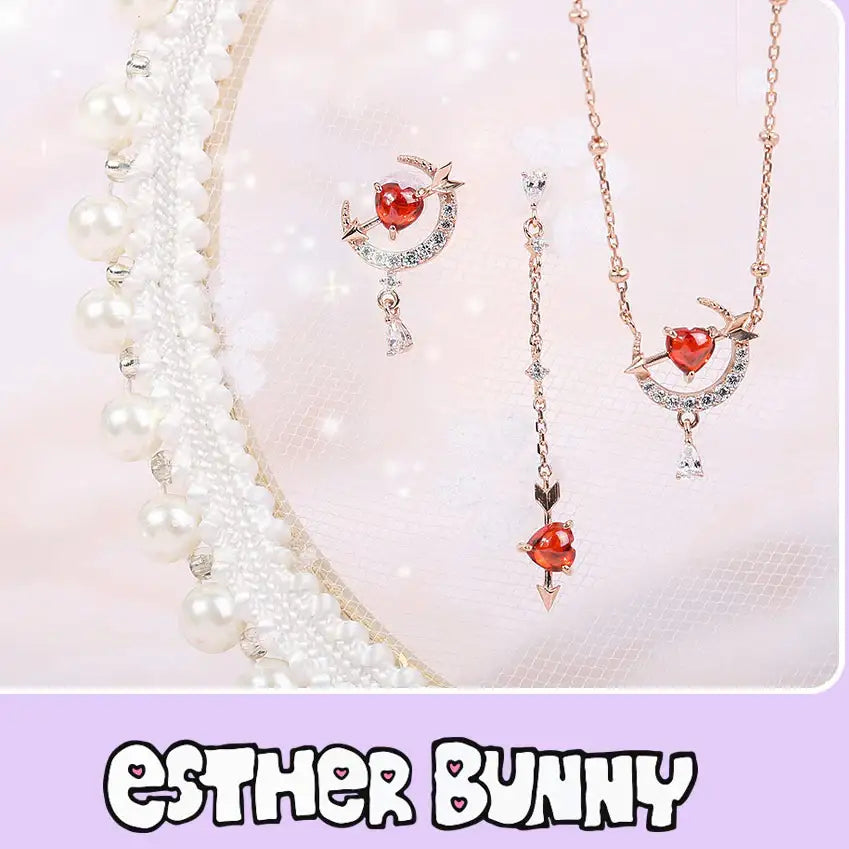 Clue X Esther Bunny - Cherish Esther Bunny Ruby Stone Unlocked Silver Earrings - CLUE - Accessories - Harumio