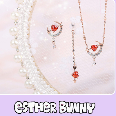 Clue X Esther Bunny - Cherish Esther Bunny Ruby Stone Unlocked Silver Earrings