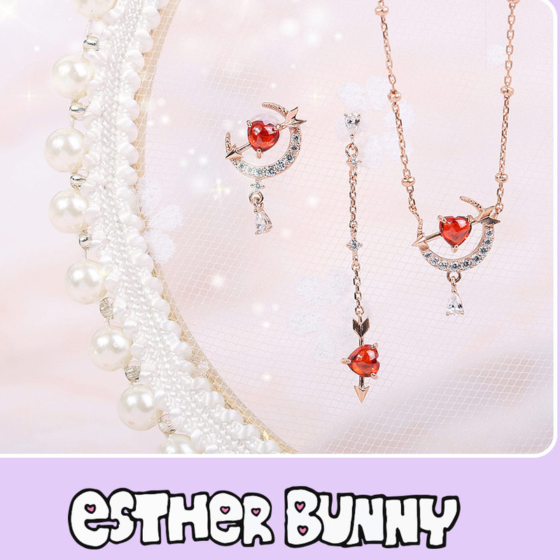 Clue X Esther Bunny - Cherish Esther Bunny Ruby Stone Unlocked Silver Earrings