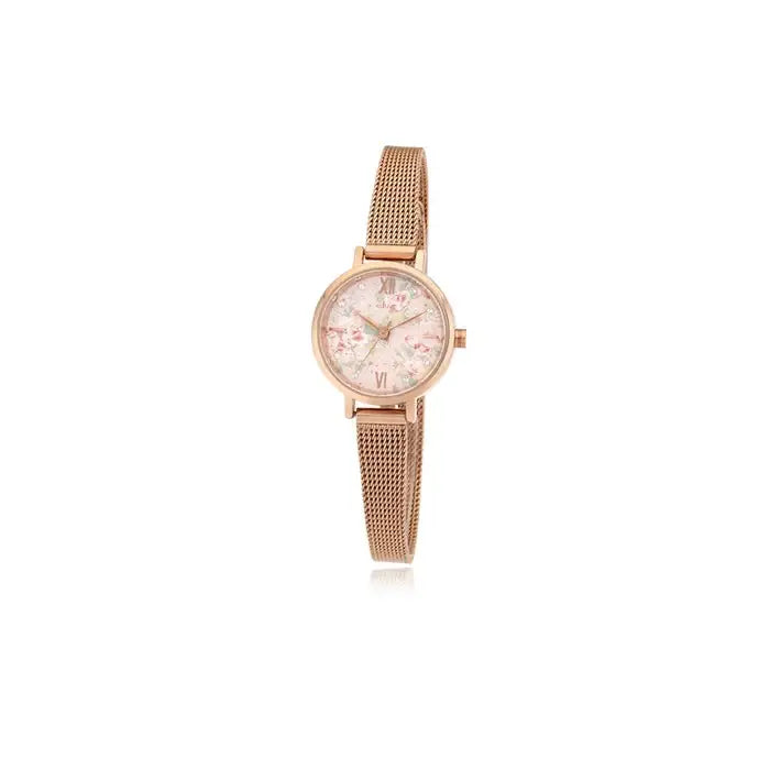 CLUE - Flower Print Pink Leather Watch - CLUE - Watches - Harumio