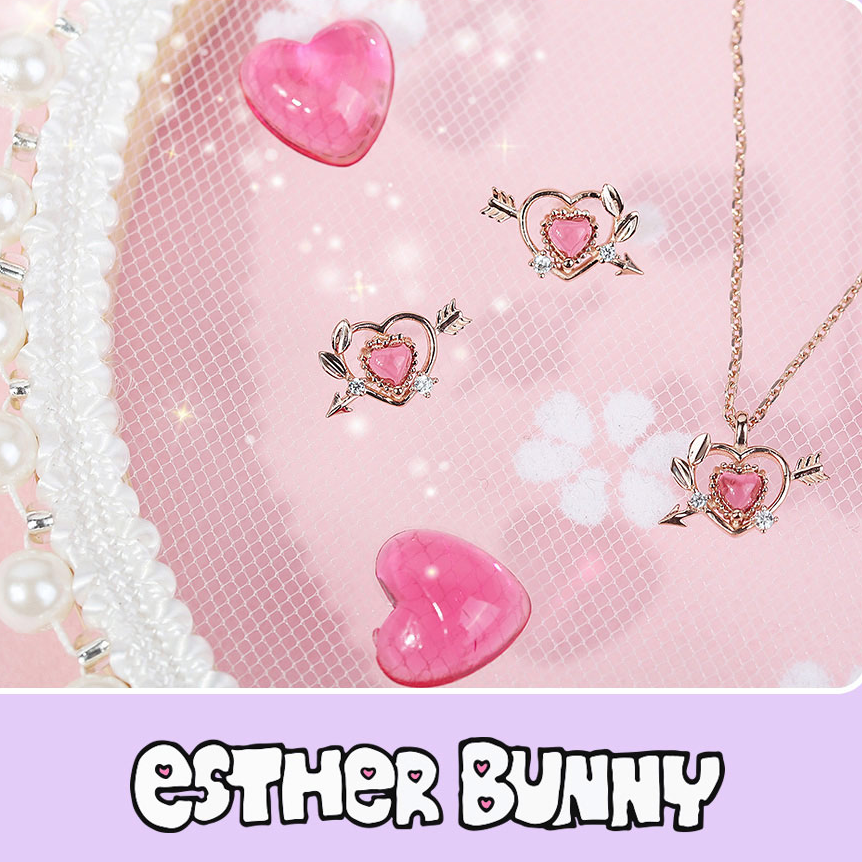 Clue X Esther Bunny - Cupid Esther Bunny Ruby Stone Silver Necklace