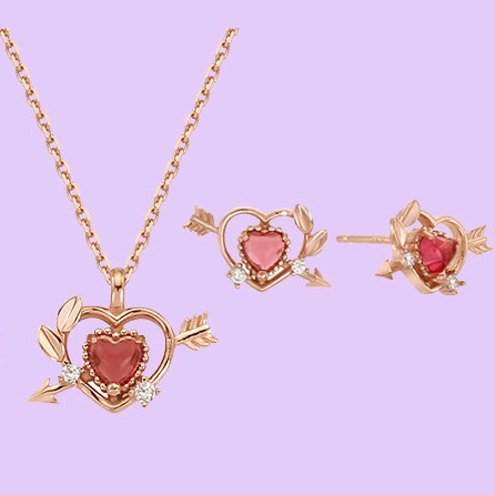 Clue X Esther Bunny - Cupid Esther Bunny Ruby Stone Silver Necklace