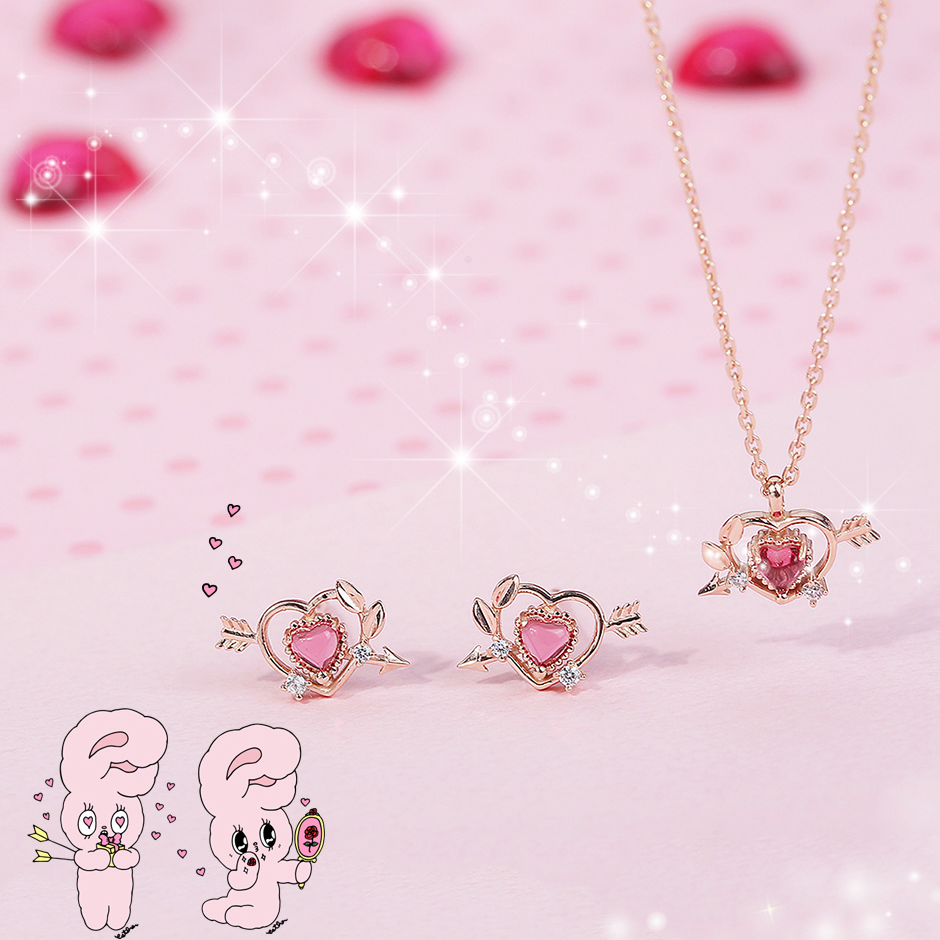 Clue X Esther Bunny - Cupid Esther Bunny Ruby Stone Silver Necklace
