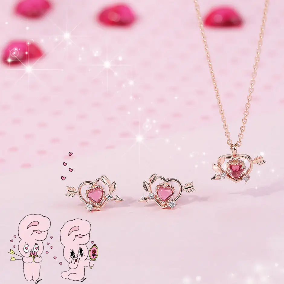 Clue X Esther Bunny - Cupid Esther Bunny Ruby Stone Silver Necklace - CLUE - Accessories - Harumio