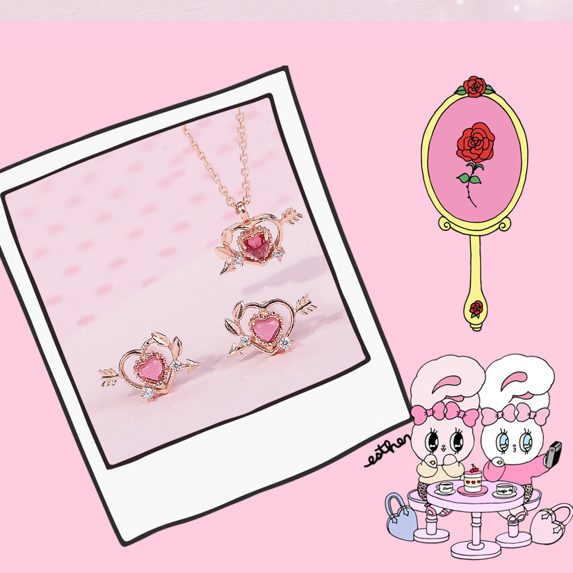 Clue X Esther Bunny - Cupid Esther Bunny Ruby Stone Silver Necklace