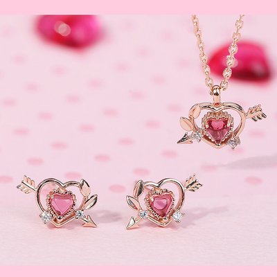 Clue X Esther Bunny - Cupid Esther Bunny Ruby Stone Silver Necklace