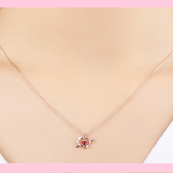 Clue X Esther Bunny - Cupid Esther Bunny Ruby Stone Silver Necklace