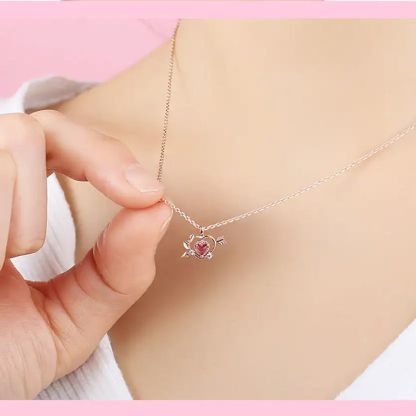 Clue X Esther Bunny - Cupid Esther Bunny Ruby Stone Silver Necklace - CLUE - Accessories - Harumio