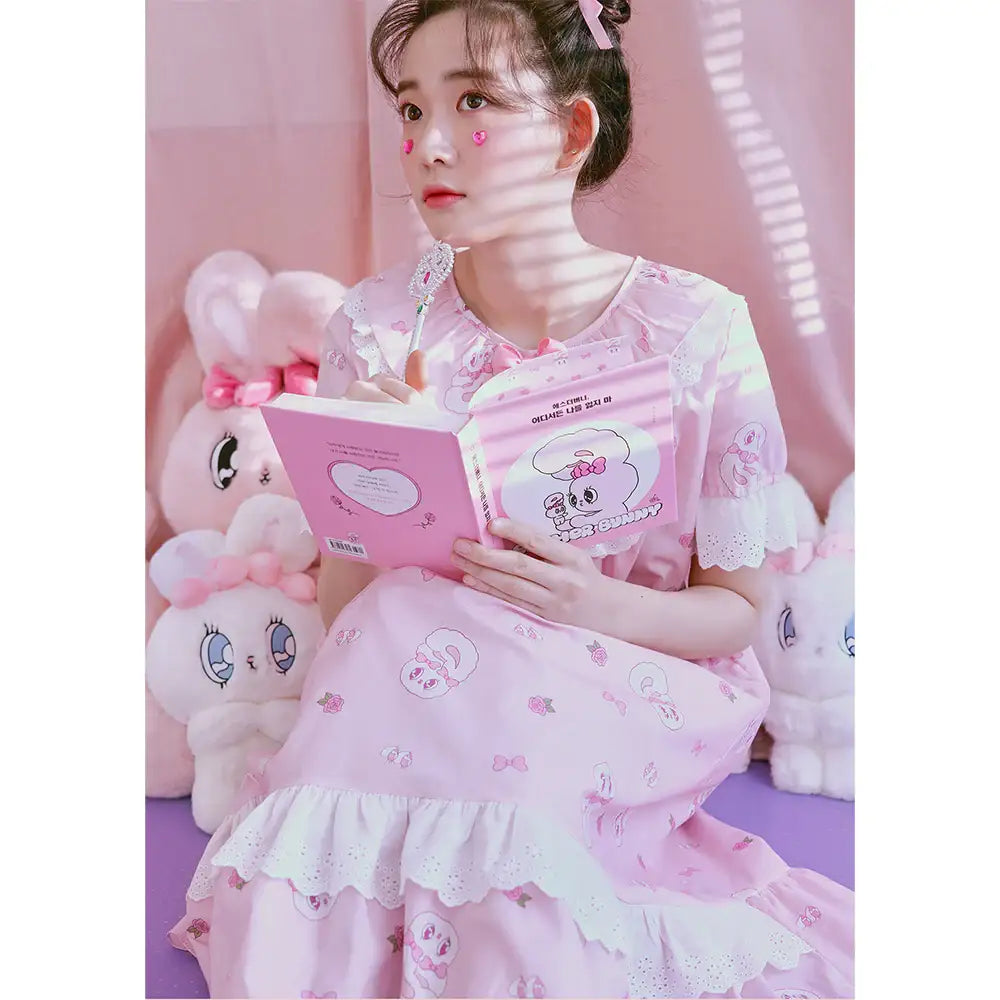 Esther Bunny x Ullala - Heart Bunny Short Sleeve Dress Pajamas - Esther Bunny x Ullala - Clothing - Harumio
