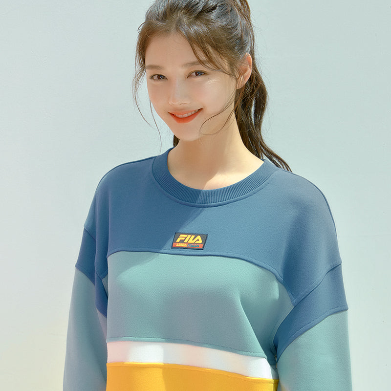 FILA - Heritage 18FW Color Block Logo Sweater - Blue - Sweater - Harumio