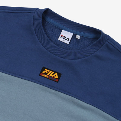 FILA - Heritage 18FW Color Block Logo Sweater - Blue - Sweater - Harumio
