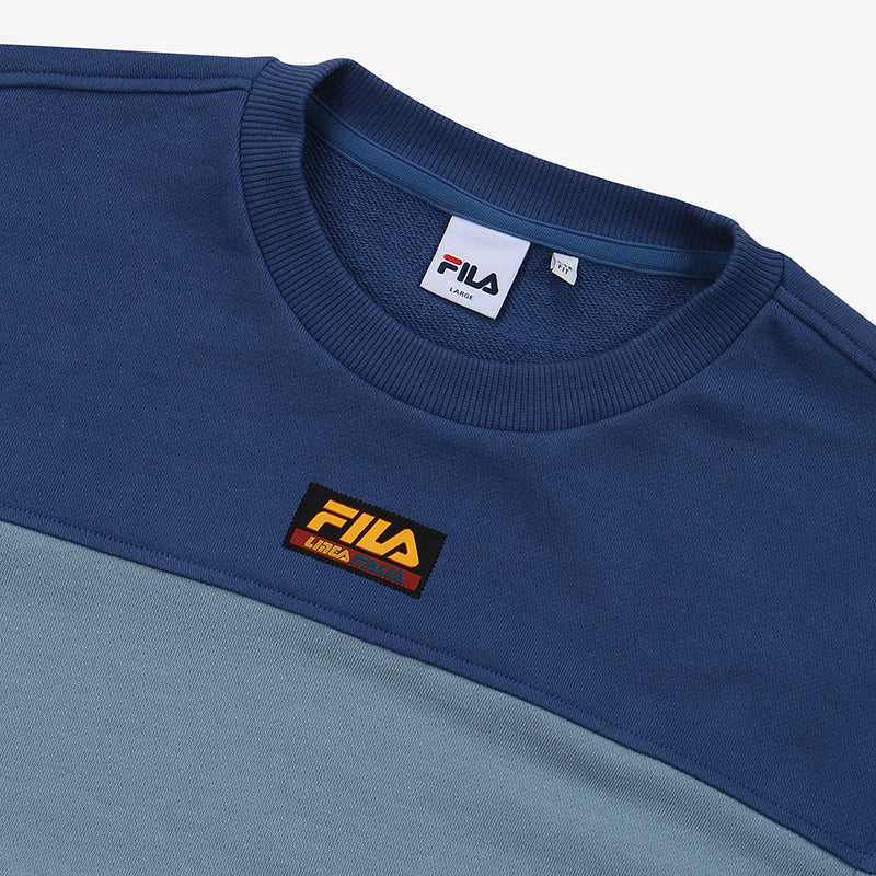 FILA - Heritage 18FW Color Block Logo Sweater - Blue - Sweater - Harumio