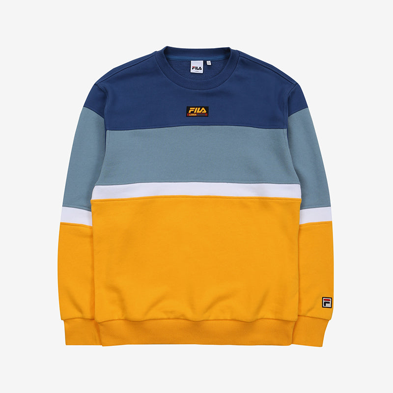 FILA - Heritage 18FW Color Block Logo Sweater - Blue - Sweater - Harumio