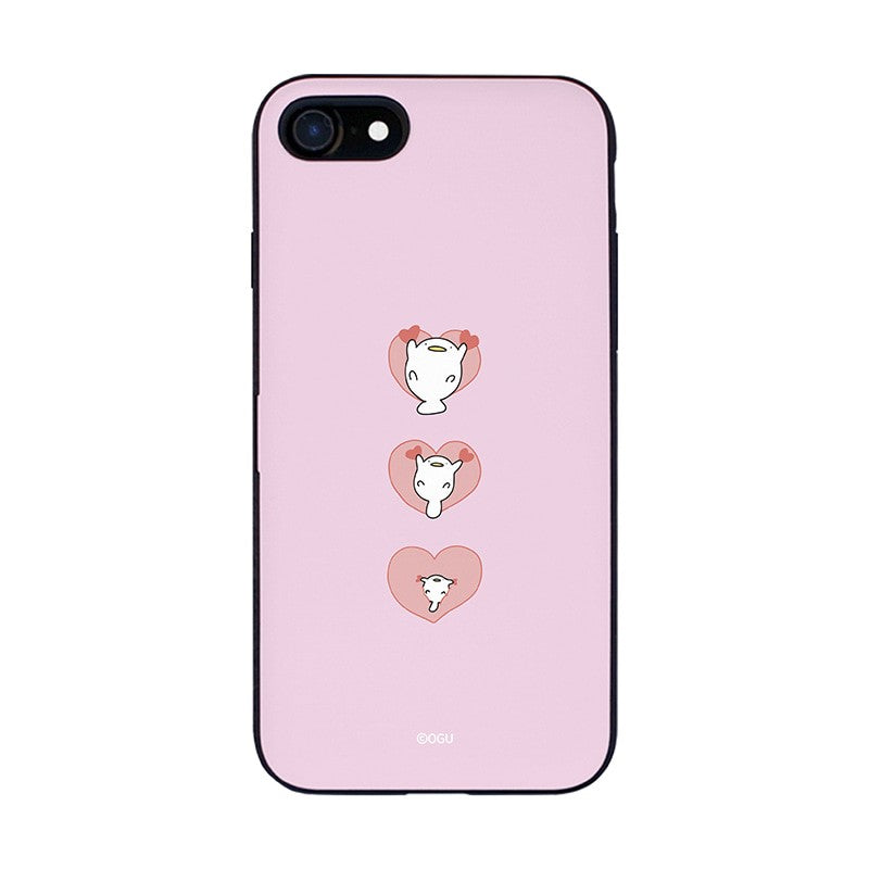 OGU - Cartoon Slim Card Phone Case - Heart Pink