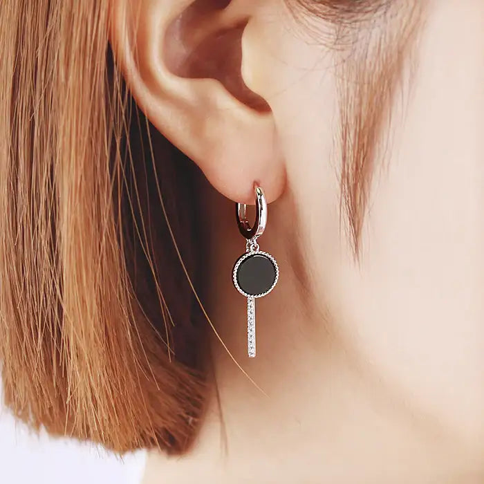 OST - Onyx Silver Drop Earrings - OST - Jewelry - Harumio