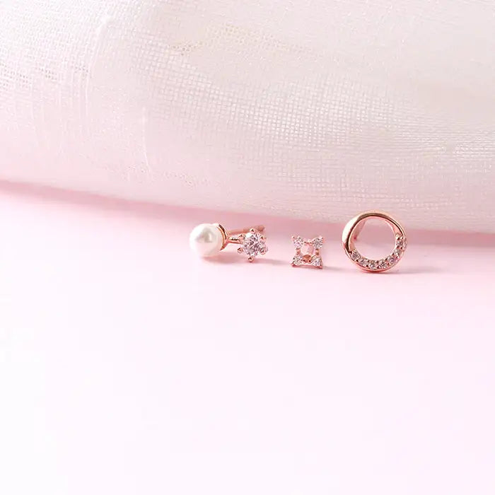 OST - Point Pearl Rose Gold Ring Package Earrings Set - OST - Jewelry - Harumio