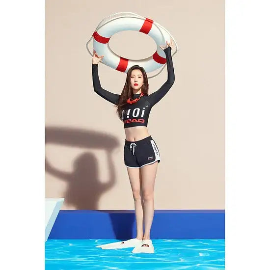 HEAD x 5252 by O!Oi - Crop Rash Guard - Women (Black) - HEAD - Swimwear - Harumio