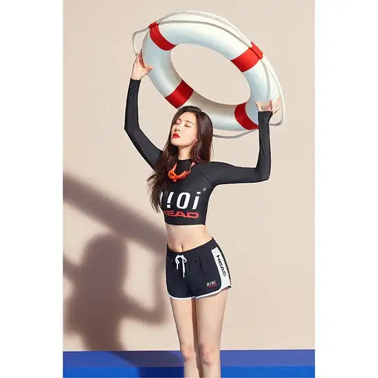 HEAD x 5252 by O!Oi - Crop Rash Guard - Women (Black) - HEAD - Swimwear - Harumio